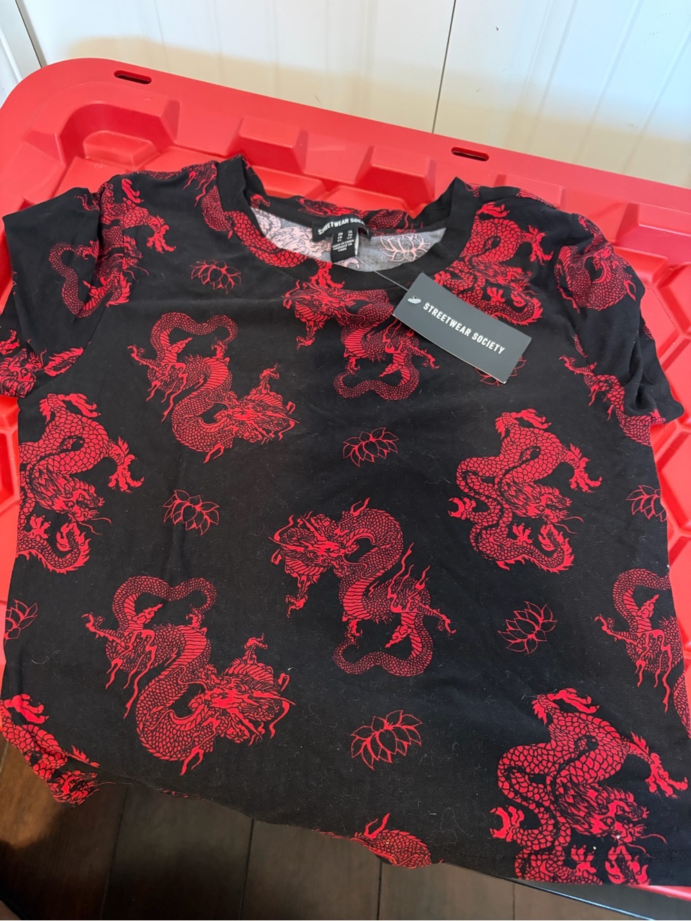 Streetwear Society Black Short-Sleeve Tee with Red Dragon Print